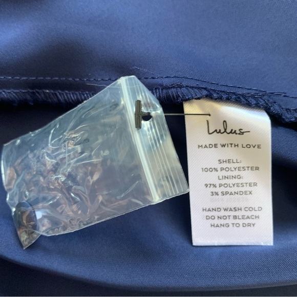 Lulus Medium Distinctive Charm Navy Blue Satin Asymmetrical Midi Dress NWT - Picture 13 of 17